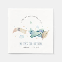 Servilleta De Papel Cute Aqua Green Blue Plane Cloud Heart Cumpleaños