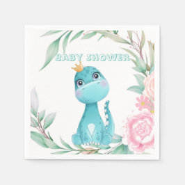 Servilleta De Papel Cute Aqua Princess Dinosaur Baby Shower