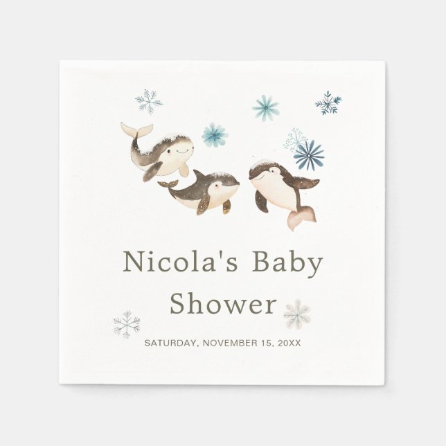 Servilleta De Papel Cute Arctic Whale Baby Shower (Anverso)