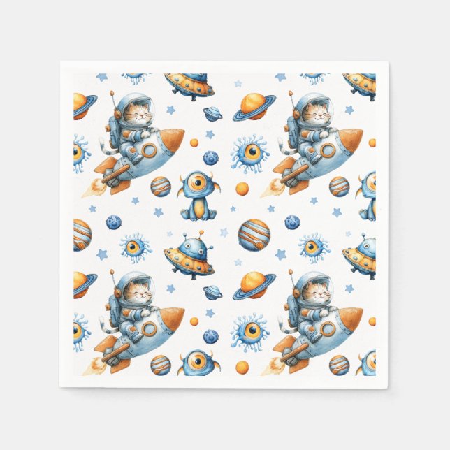 Servilleta De Papel Cute Astronaut Cat Outer Space Cosmic Pattern  (Anverso)