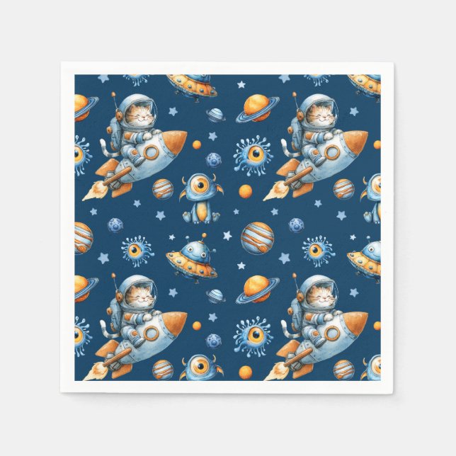 Servilleta De Papel Cute Astronaut Cat Outer Space Galaxy Pattern  (Anverso)