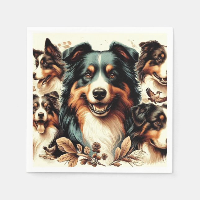 Servilleta De Papel Cute Australian Shepherd Painting (Anverso)