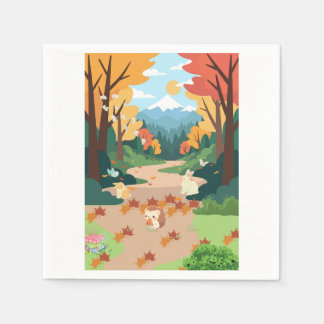 Servilleta De Papel Cute Autumn Forest Animals Cozy Landscape Art Post