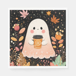 Servilleta De Papel Cute Autumn Ghost with Pumpkin Coffee – Cozy Fall