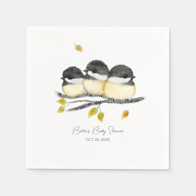 Servilleta De Papel Cute Baby Bird Chickadees Baby Shower (Anverso)