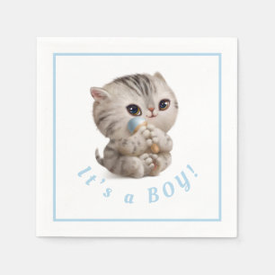 Servilleta De Papel Cute Baby Boy Kitten Mano Dibujó Tipografía Azul