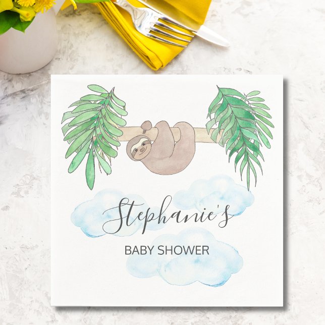 Servilleta De Papel Cute Baby Boy Sloth Baby Shower (Subido por el creador)