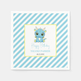 Servilleta De Papel Cute Baby Dragon Blue Stripes Cumpleaños