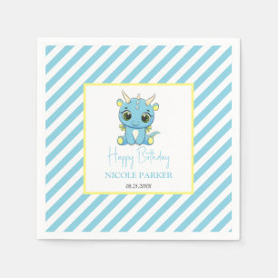 Servilleta De Papel Cute Baby Dragon Blue Stripes Cumpleaños