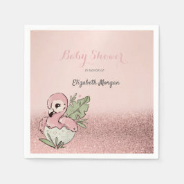 Servilleta De Papel Cute Baby Flamingo Rose Gold Glitter 