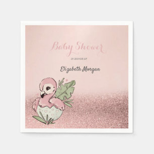 Servilleta De Papel Cute Baby Flamingo Rose Gold Glitter 