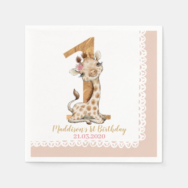 Servilleta De Papel Cute Baby Giraffe Primer cumpleaños (Anverso)