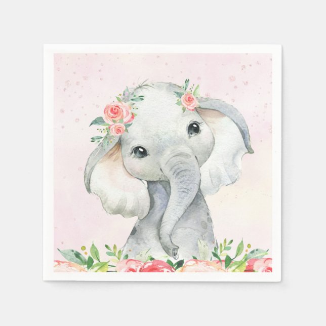 Servilleta De Papel Cute Baby Girl Elephant Baby Shower (Anverso)