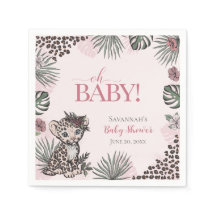 Cute Baby Girl Leopard Cub Pink Baby Shower