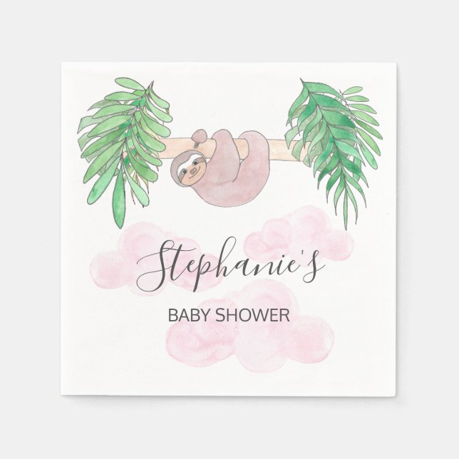Servilleta De Papel Cute Baby Girl Sloth Baby Shower (Anverso)