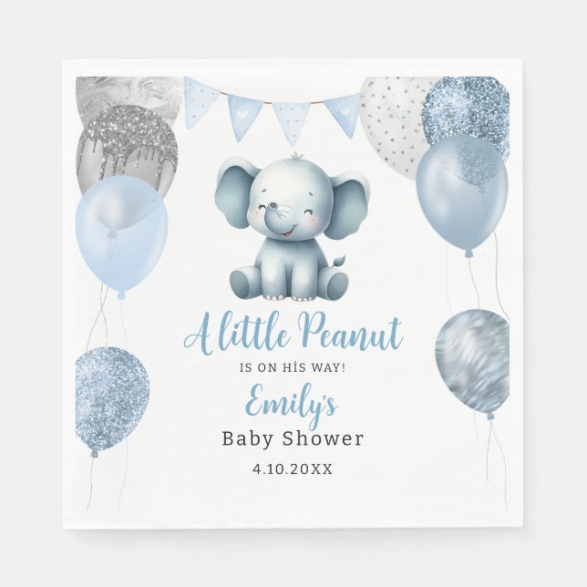 Servilleta De Papel Cute Baby Shower azul Elephant Boy Balloons (Anverso)