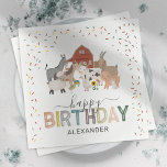 Servilleta De Papel Cute Barnyard Birthday Party Napkins<br><div class="desc">Las servilletas de la fiesta de cumpleaños del patio de hierbas,  con un simple fondo blanco,  adorables animales de granja incluyendo una vaca,  cabra,  cerdo,  oveja,  burro,  caballo,  conejo,  pato y gallo,  el dicho "feliz cumpleaños",  y el nombre de los niños.</div>