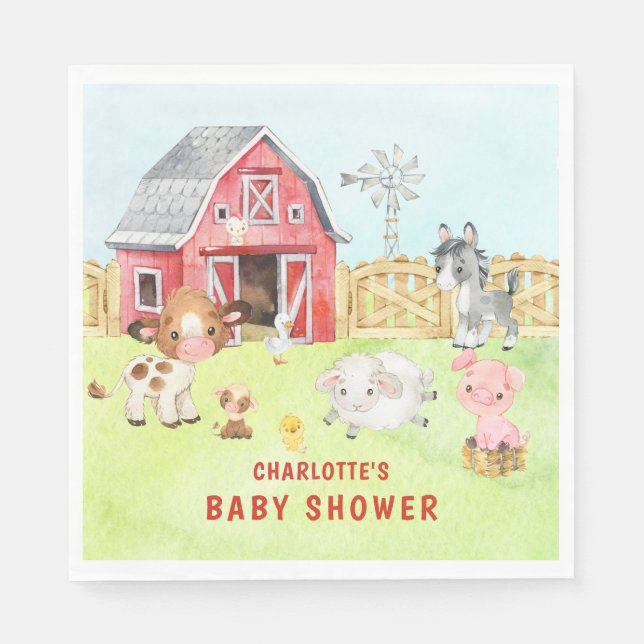 Servilleta De Papel Cute Barnyard Friends Baby Shower (Anverso)