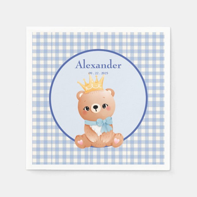 Servilleta De Papel Cute Bear Blue Gingham (Anverso)