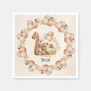 Servilleta De Papel Cute Bear Fall Beary 1er Cumpleaños Papeles