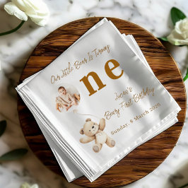 Servilleta De Papel Cute Bear First Birthday Photo Party Napkins