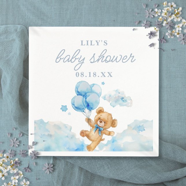 Servilleta De Papel Cute Bearly espera azul Niño Baby Shower (Cute Bearly Wait Blue Boy Baby Shower Napkins)
