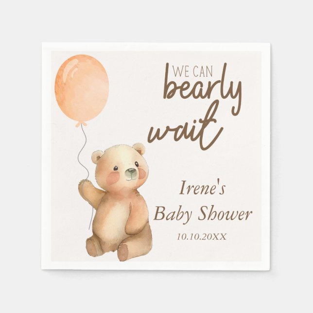 Servilleta De Papel Cute Bearly Wait Teddy Bear Baby Shower (Anverso)