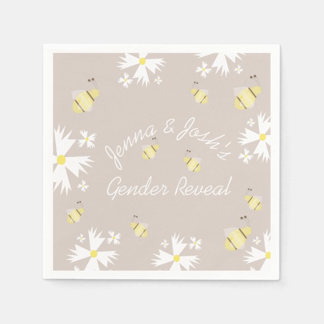 Servilleta De Papel Cute Bee Daisy Floral Sexo Revelar Tones De Tierra (Anverso)