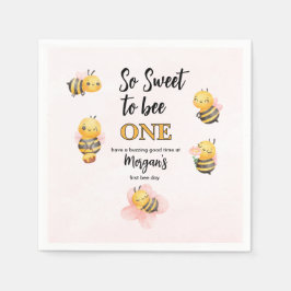 Servilleta De Papel Cute Bee One Pink Black First Birday Party