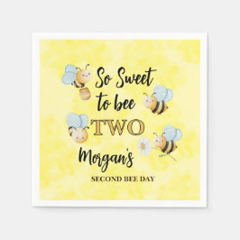 Servilleta De Papel Cute Bee Two Yellow Black Second Birthday Party