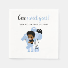 Servilleta De Papel Cute Black Baby Boy Blue Balloon First Birthday