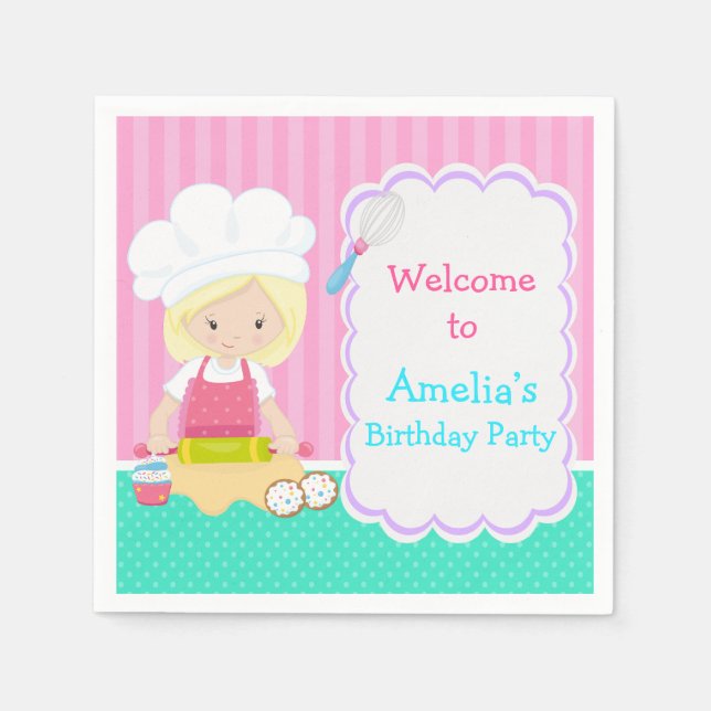 Servilleta De Papel Cute Blonde Chica Baking Birday Party (Anverso)