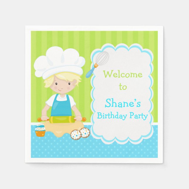 Servilleta De Papel Cute Blonde Hair Boy Baking Birday Party (Anverso)