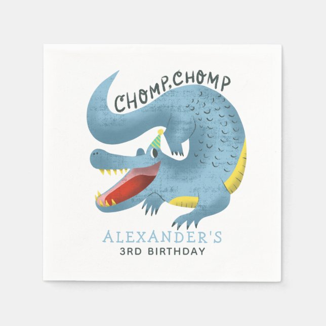 Servilleta De Papel Cute Blue Alligator Birthday Party Boys (Anverso)