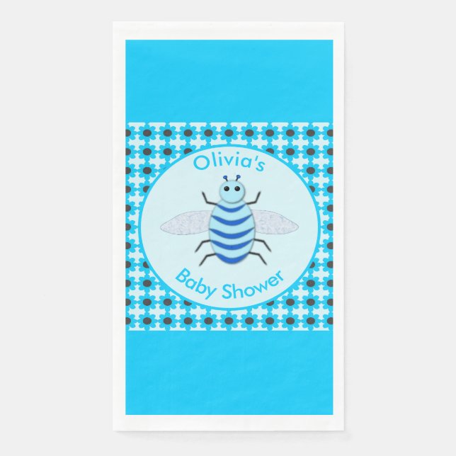 Servilleta De Papel Cute Blue Baby Bee Baby Shower Personalizado (Anverso)