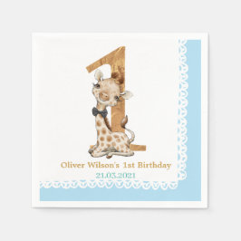 Servilleta De Papel Cute Blue Baby Giraffe Primer cumpleaños