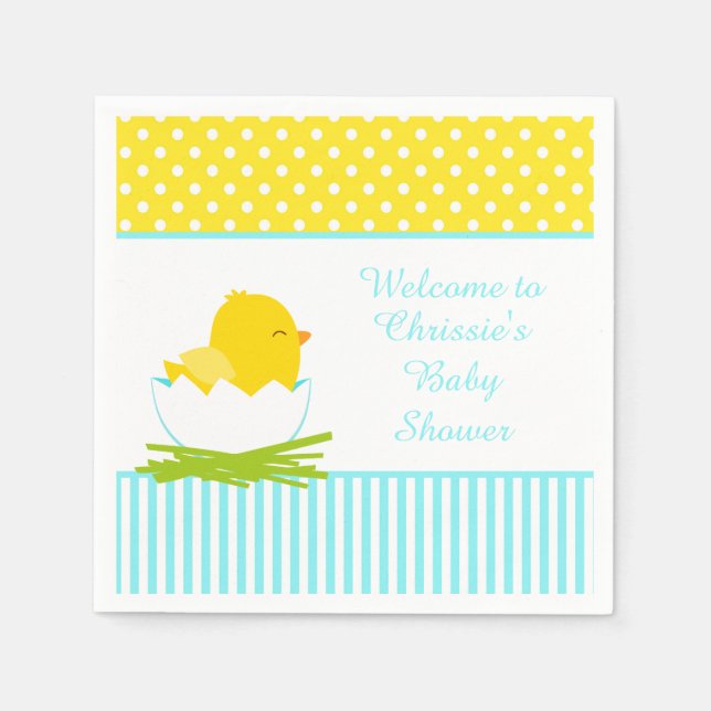 Servilleta De Papel Cute Blue Boy Chick Fiesta de Baby Shower (Anverso)