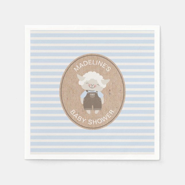 Servilleta De Papel Cute Blue Boy Lamb Baby Shower (Anverso)