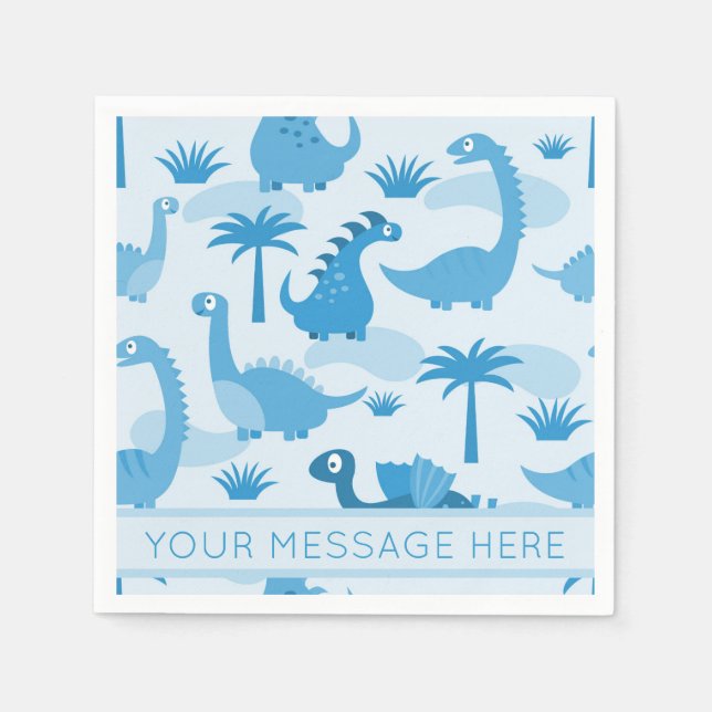 Servilleta De Papel Cute Blue Dinosaurs Baby Shower (Anverso)