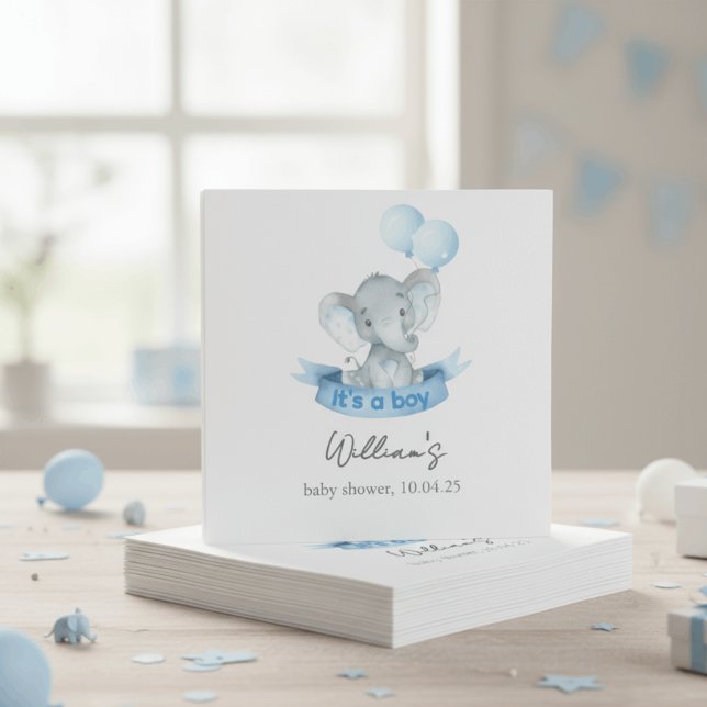 Servilleta De Papel Cute Blue Elephant Boy Baby Shower Napkins (Subido por el creador)