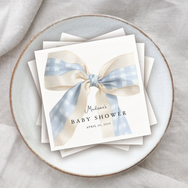 Servilleta De Papel Cute Blue Gingham Checks Bow Baby Shower (Subido por el creador)