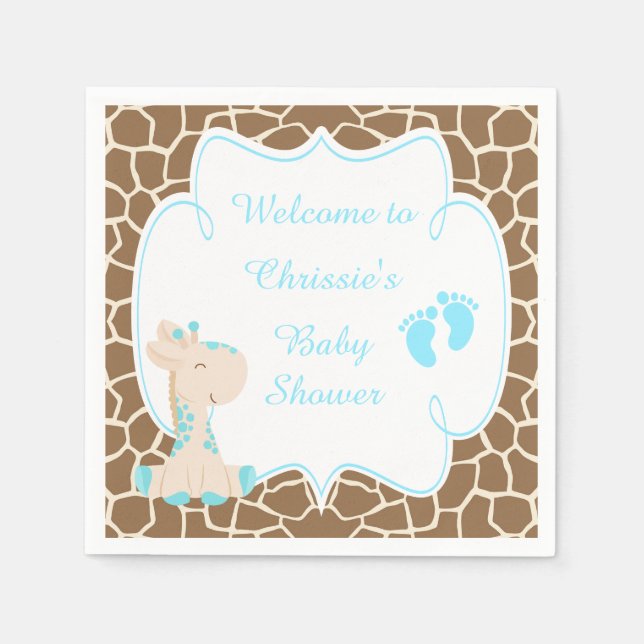 Servilleta De Papel Cute Blue Giraffe Baby Shower (Anverso)
