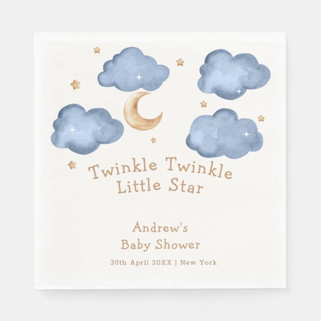 Servilleta De Papel Cute Blue Moon Stars Twinkle Twinkle Baby Shower (Anverso)