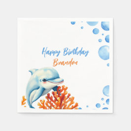 Servilleta De Papel Cute Blue & Naranja Dolphin Kids Cumpleaños