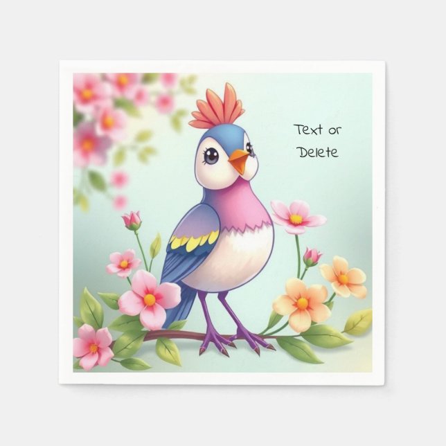 Servilleta De Papel Cute Blue Pink Bird Floral Napkins (Anverso)