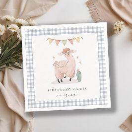 Servilleta De Papel Cute Blue Plaid Cactus Boho Llama Baby Shower