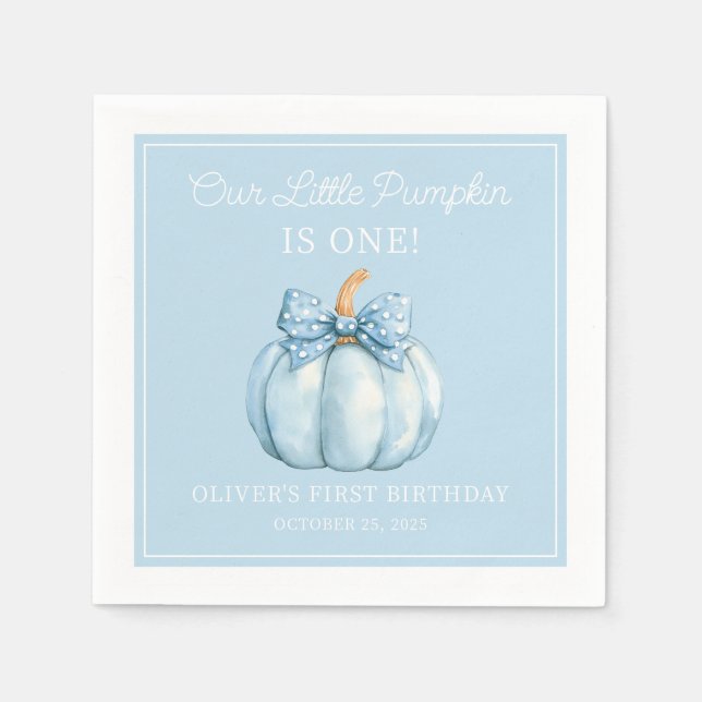 Servilleta De Papel Cute Blue Pumpkin Boy Baby First Birthday (Anverso)