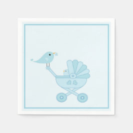 Servilleta De Papel Cute Blue Retro Bird Carrier Boy Baby Shower
