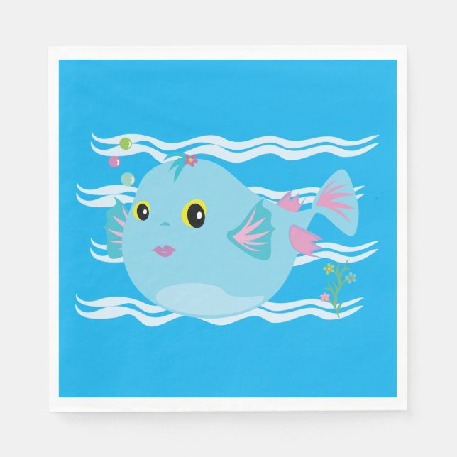 Servilleta De Papel Cute Blue Tropical Fish Pink Fins (Anverso)