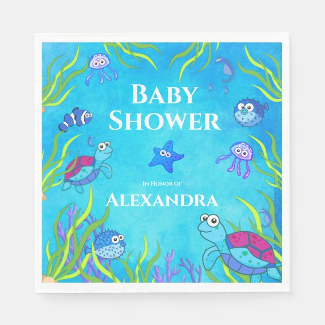 Servilleta De Papel Cute Blue Under Sea Boy Baby Shower (Anverso)
